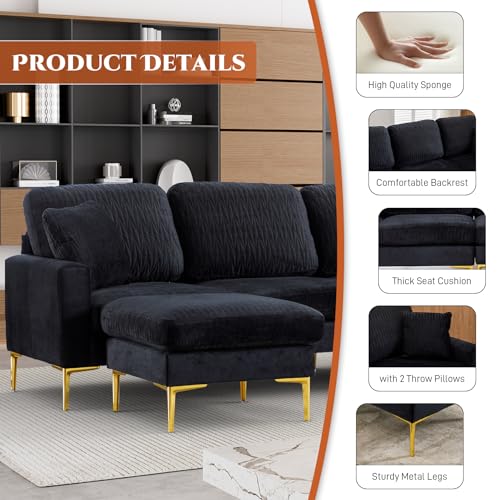 U-Shaped Velvet Sectional Sofa Set - Black