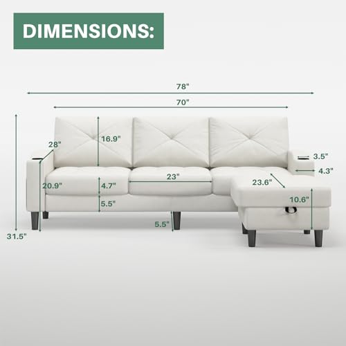Beige L-Shaped Convertible Sectional Sofa with Storage