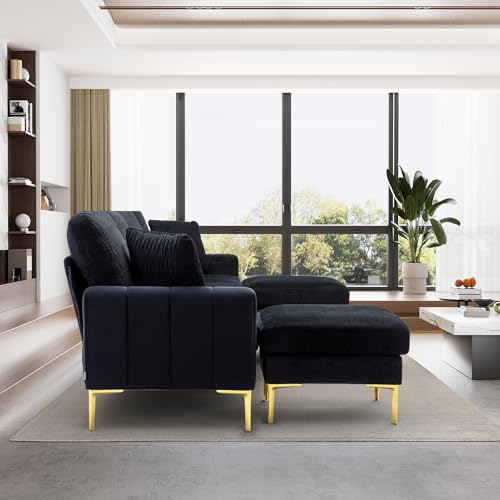 U-Shaped Velvet Sectional Sofa Set - Black