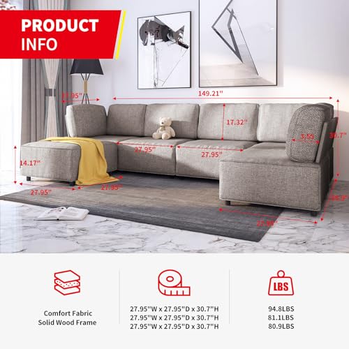 Spacious U-Shaped Sectional Sofa with Ottoman
