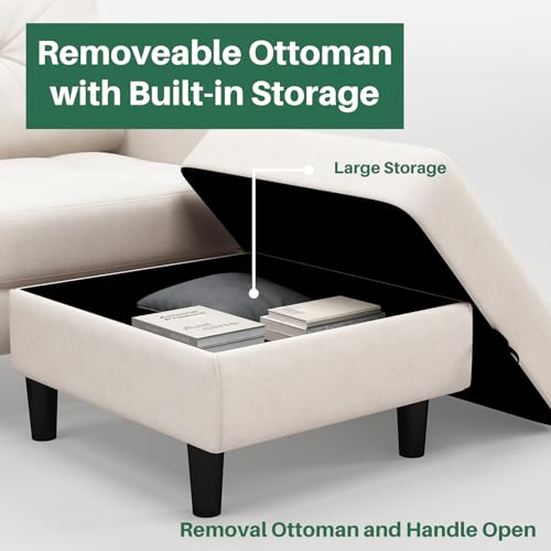 Beige L-Shaped Convertible Sectional Sofa with Storage