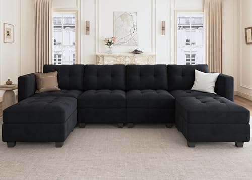HONBAY U-Shaped Velvet Modular Sectional Sofa