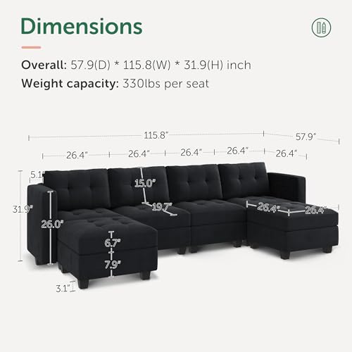 HONBAY U-Shaped Velvet Modular Sectional Sofa