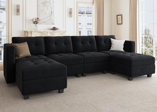 HONBAY U-Shaped Velvet Modular Sectional Sofa