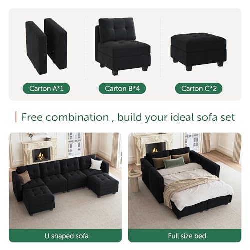 HONBAY U-Shaped Velvet Modular Sectional Sofa