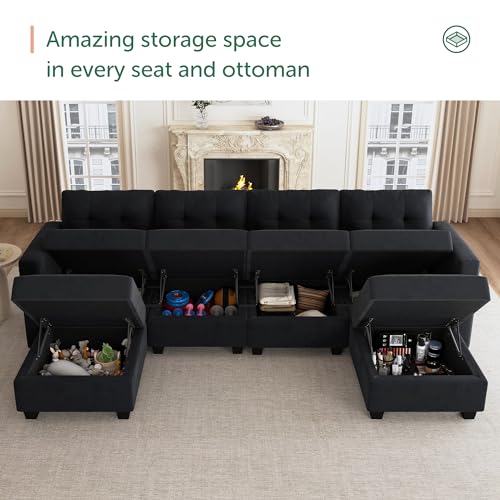 HONBAY U-Shaped Velvet Modular Sectional Sofa