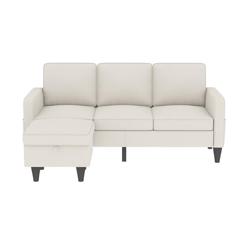 Beige Convertible Sectional Sofa with Ottoman