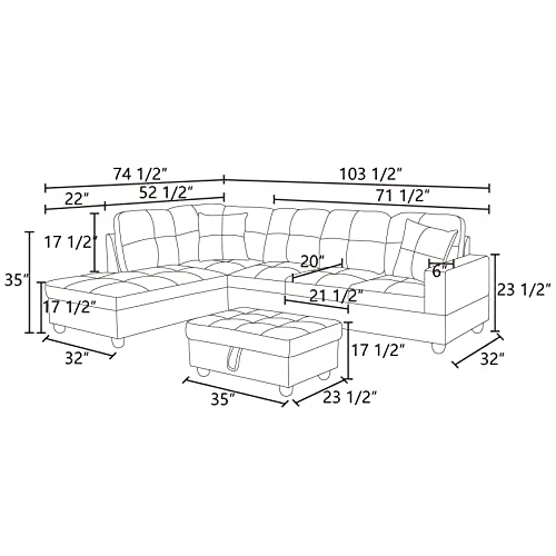 L-Shape Grey Sectional Sofa Set with Ottoman