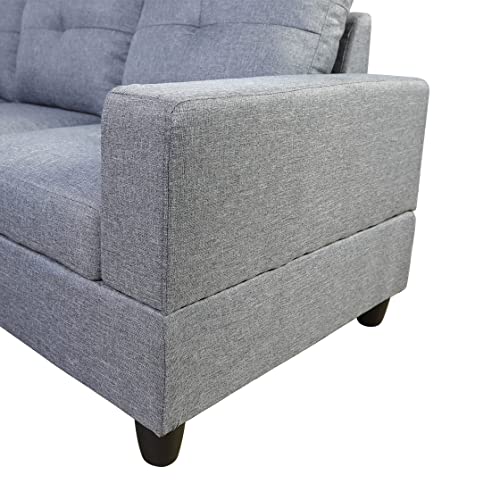 L-Shape Grey Sectional Sofa Set with Ottoman