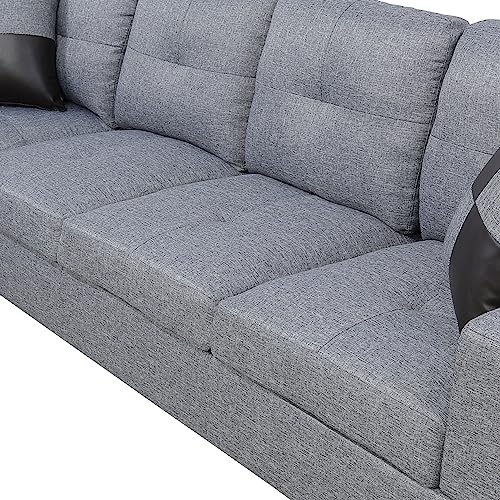 L-Shape Grey Sectional Sofa Set with Ottoman