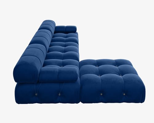 Modular Velvet Sectional Sofa with Ottoman, Blue
