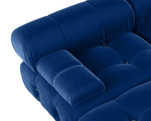 Modular Velvet Sectional Sofa with Ottoman, Blue