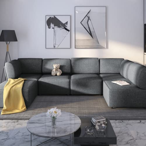 Dark Grey U-Shaped Modular Sectional Sofa Couch