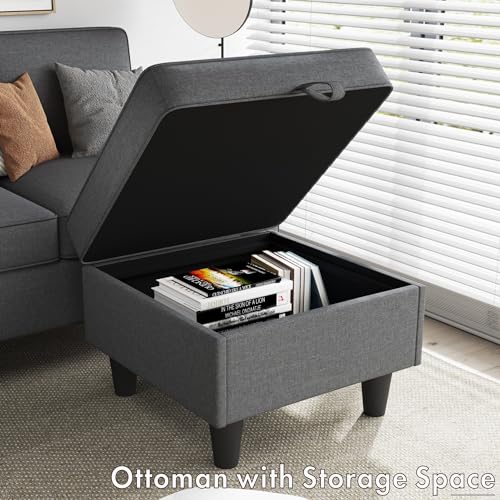 Beige L-Shaped Sectional Sofa with Charging Ports