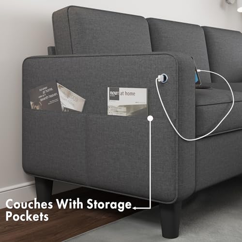 Beige L-Shaped Sectional Sofa with Charging Ports
