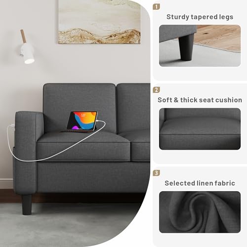 Beige L-Shaped Sectional Sofa with Charging Ports