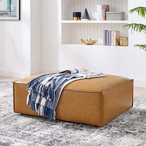 Tan Vegan Leather Ottoman by Modway