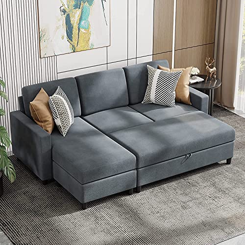 79'' Deep Grey L-Shaped Sectional Sofa with Ottoman