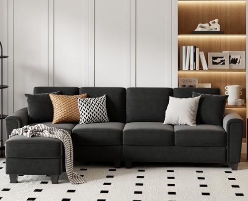 Dark Grey Convertible Sectional Sofa with Storage Ottoman