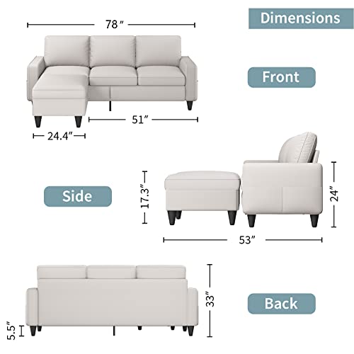 Lonkwa Beige L-Shaped Sectional Sofa with Storage-Ottoman