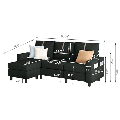 Tornama 80" L-Shaped Sectional Sofa with Ottoman