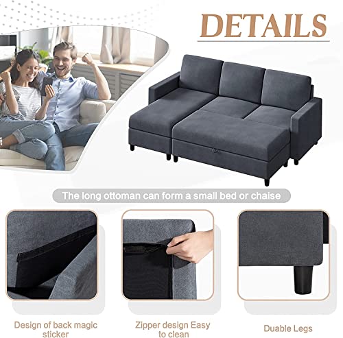 79'' Deep Grey L-Shaped Sectional Sofa with Ottoman