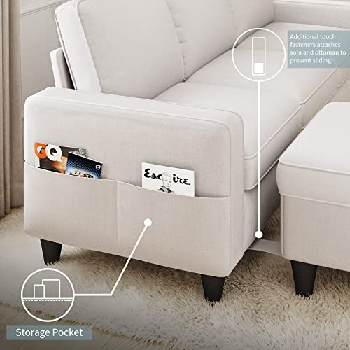 Lonkwa Beige L-Shaped Sectional Sofa with Storage-Ottoman