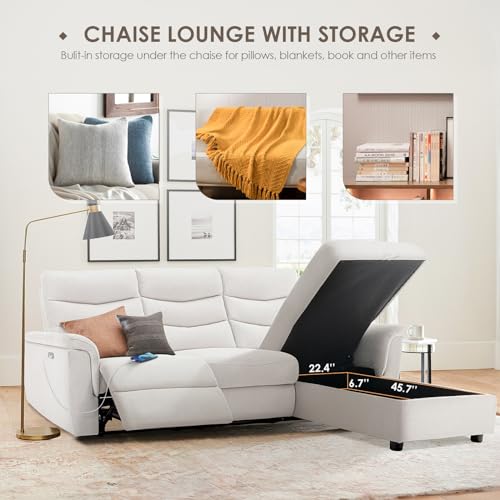 Beige Power Reclining Sectional Sofa with Storage