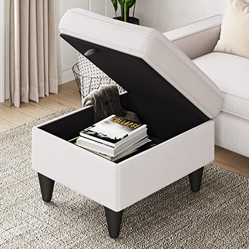 Lonkwa Beige L-Shaped Sectional Sofa with Storage-Ottoman