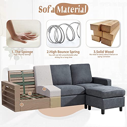 79'' Deep Grey L-Shaped Sectional Sofa with Ottoman