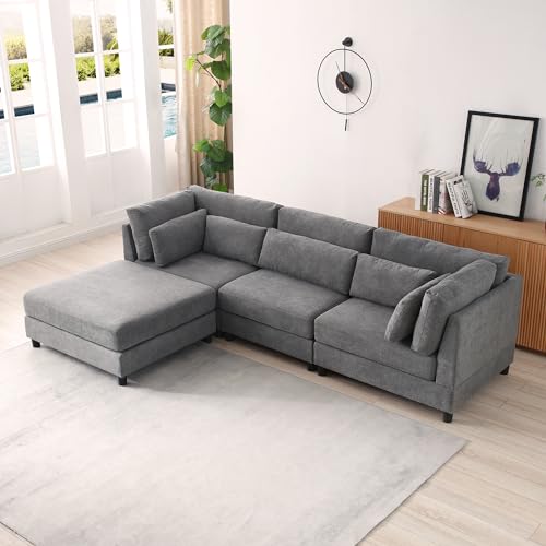 Oversized 5-Seater Convertible Sectional Sofa in Grey