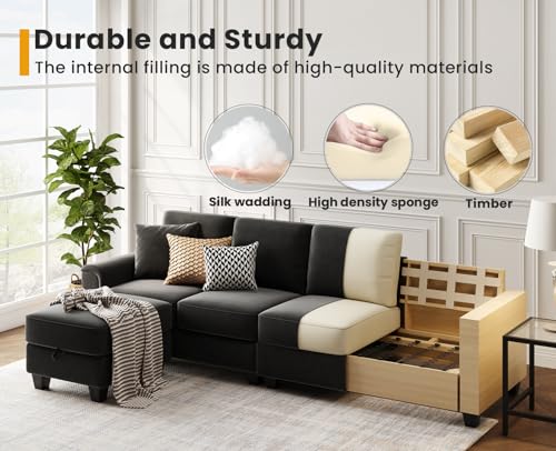 Dark Grey Convertible Sectional Sofa with Storage Ottoman