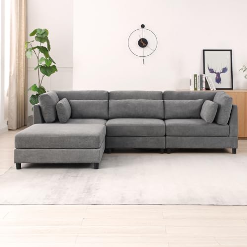 Oversized 5-Seater Convertible Sectional Sofa in Grey