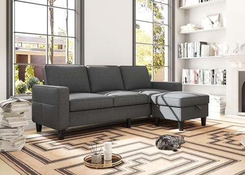 Modern Dark Grey Convertible Sectional Sofa with Storage