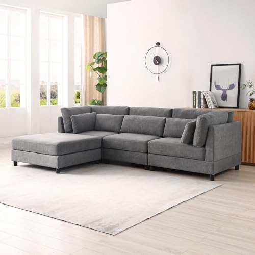 Oversized 5-Seater Convertible Sectional Sofa in Grey