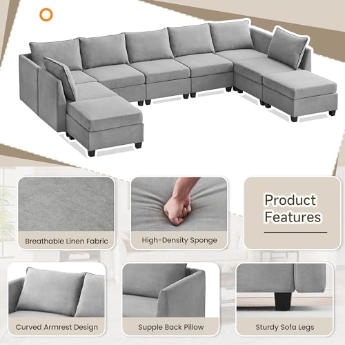 Grey Square Modular Ottoman for Living Room