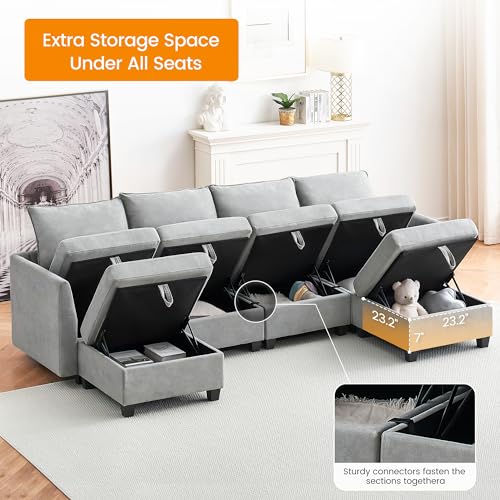 Grey Square Modular Ottoman for Living Room