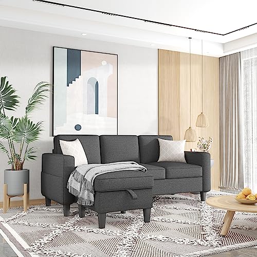 Modern Dark Grey Convertible Sectional Sofa with Storage