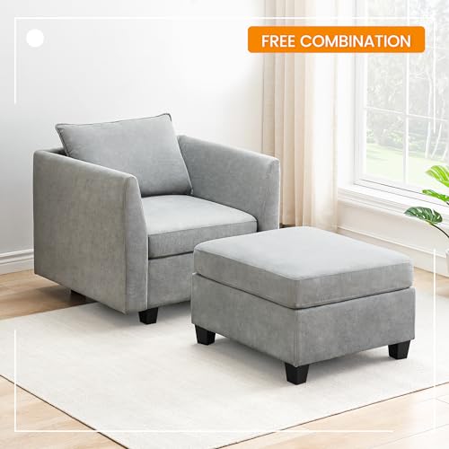 Grey Square Modular Ottoman for Living Room