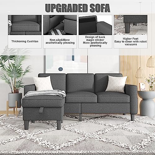 Modern Dark Grey Convertible Sectional Sofa with Storage