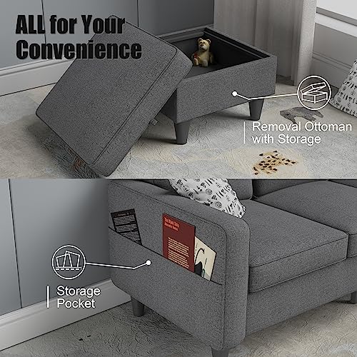 Modern Dark Grey Convertible Sectional Sofa with Storage