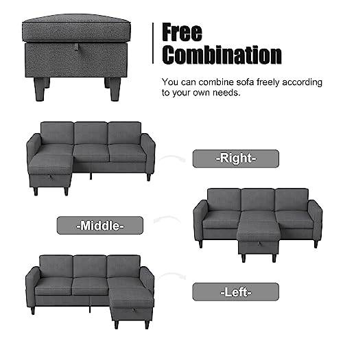 Modern Dark Grey Convertible Sectional Sofa with Storage