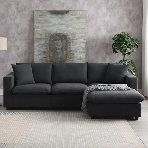 Modern Black L-Shaped 3-Seat Sectional Sofa