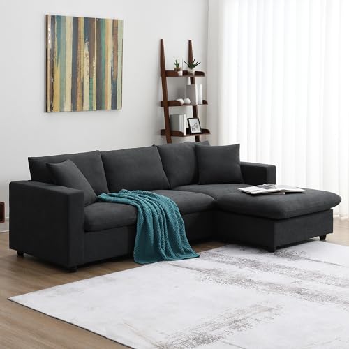 Modern Black L-Shaped 3-Seat Sectional Sofa