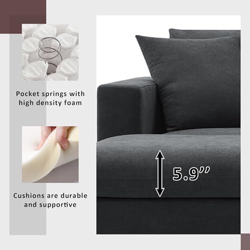 Modern Black L-Shaped 3-Seat Sectional Sofa