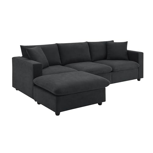 Modern Black L-Shaped 3-Seat Sectional Sofa