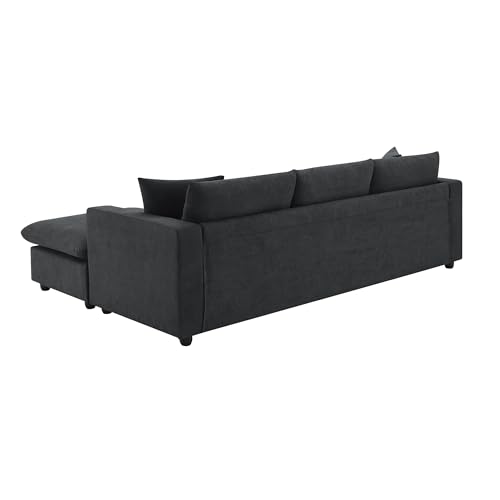 Modern Black L-Shaped 3-Seat Sectional Sofa