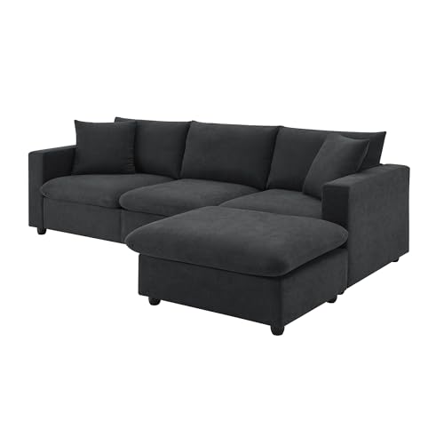 Modern Black L-Shaped 3-Seat Sectional Sofa