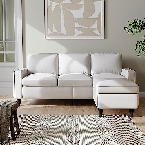 Beige Convertible L-Shaped Sectional Sofa Couch