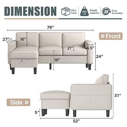 Beige Convertible L-Shaped Sectional Sofa Couch